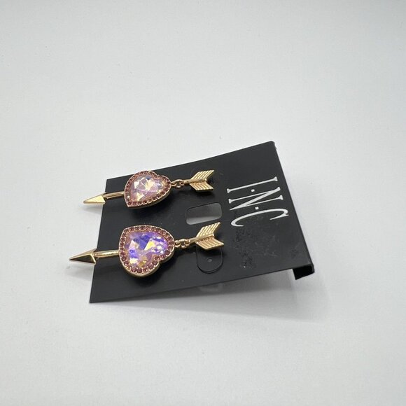 International Concepts Arrow Crystal Heart Halo Earrings in Gold MSRP $25 NWT - Picture 3 of 4